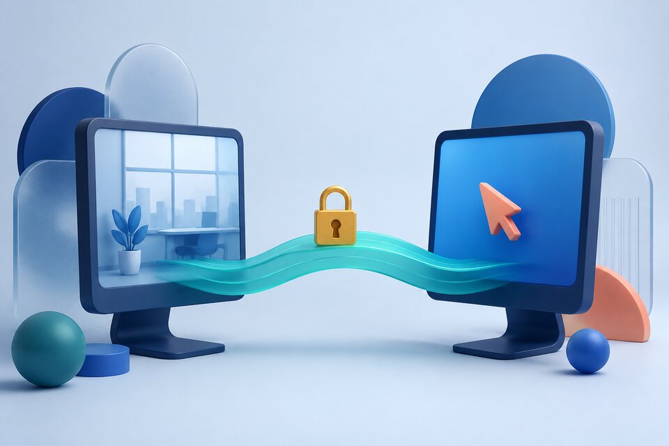 Illustration of two computers connected for remote access